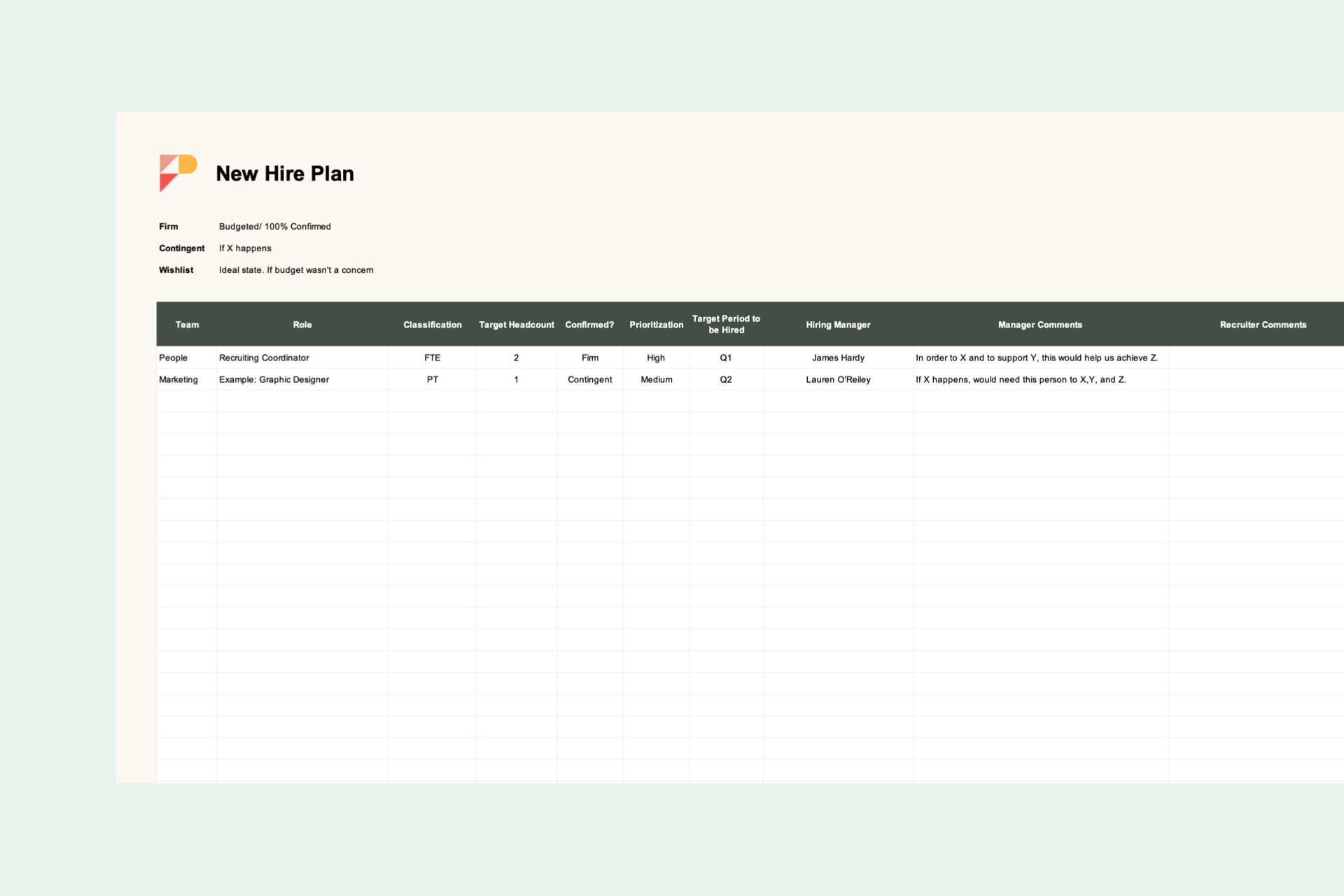 Pinpoint Recruitment Plan Template: New Hire Plan